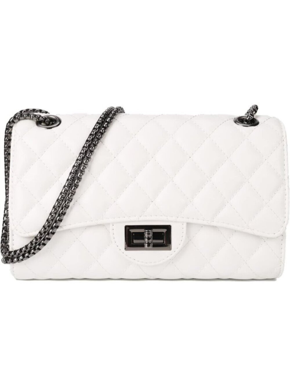 〽️Women's White Structured Purse Quilted Crossbody Chain Strap Shoulder Bags